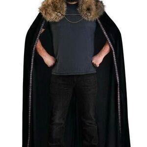 Adult Black Faux Fur Collar Viking Cape Costume